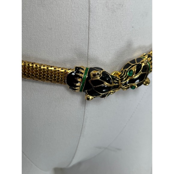 Vintage Panther Head Chain Belt Egyptian Green Eyes Cat Gold Belt - Picture 3 of 10